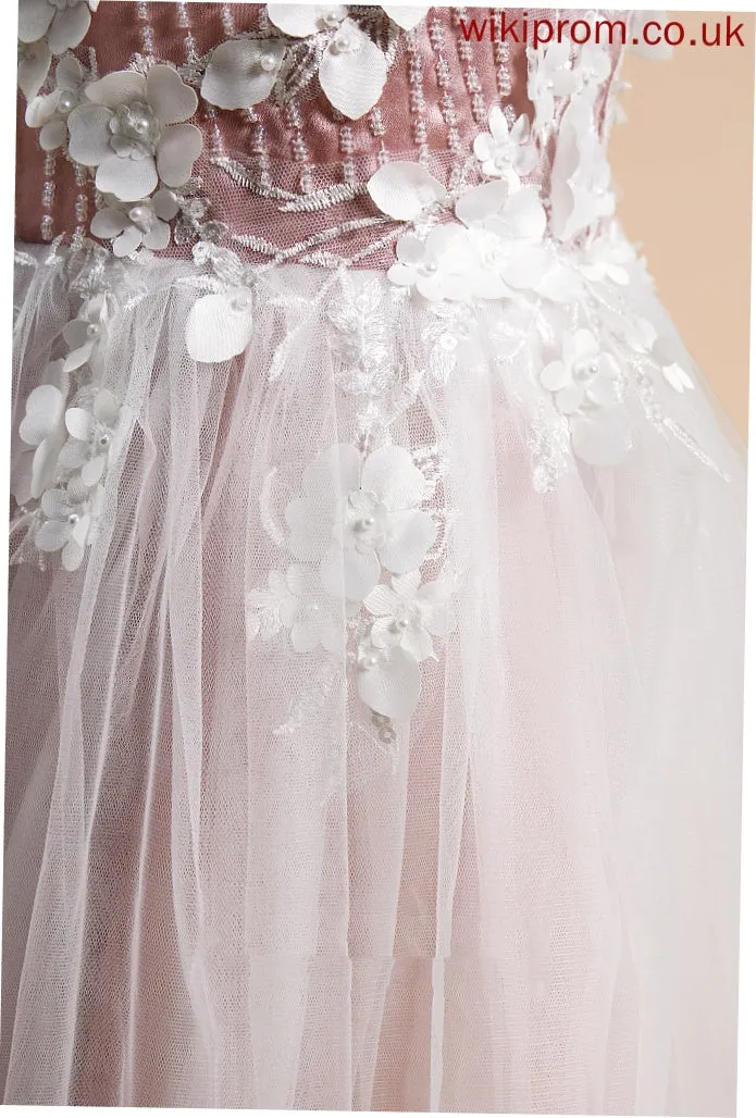 Girl Flower Girl Dresses - Lace/Beading/Flower(s) Dress Neck Tulle Scoop Tea-length A-Line Flower Sleeveless Mya With