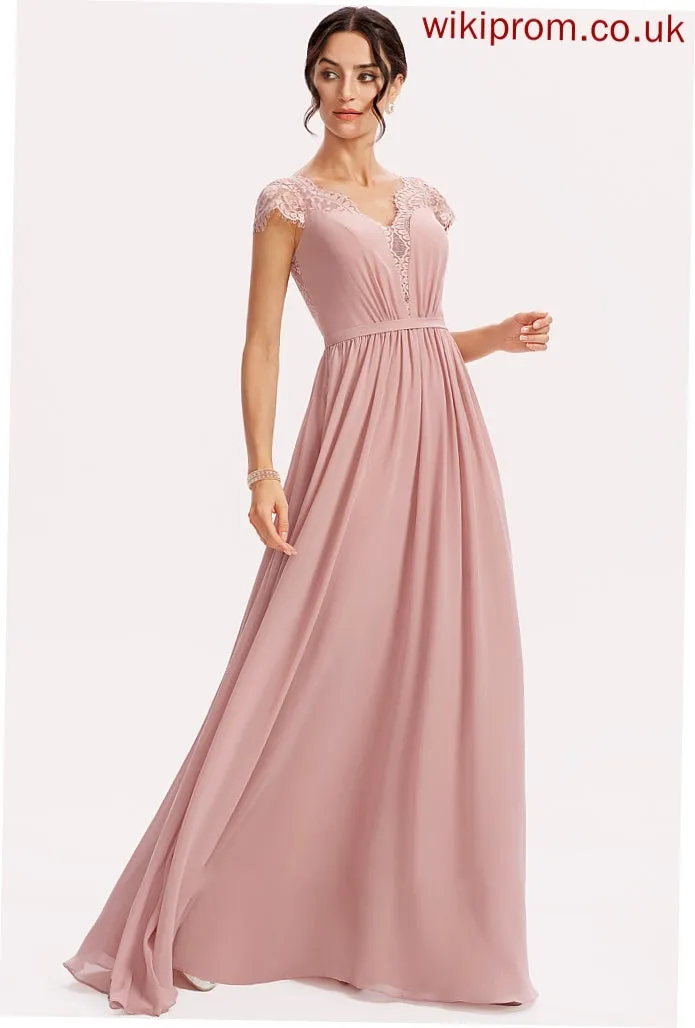 Neckline Embellishment Lace Fabric Length Silhouette Floor-Length A-Line V-neck Addisyn Bridesmaid Dresses