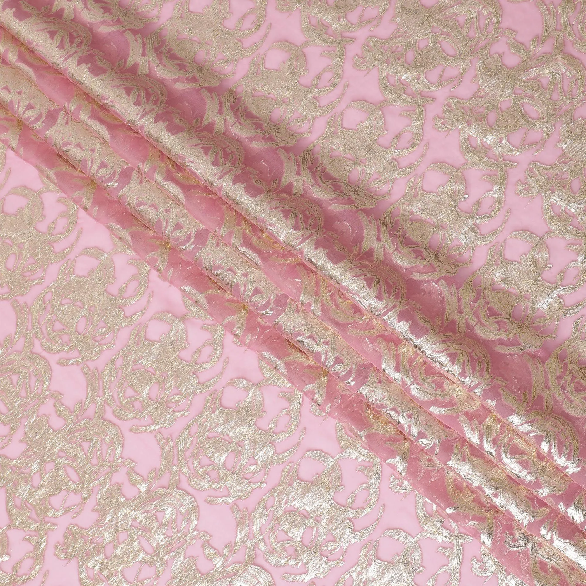 Soft Pink Pure Silk Chiffon with Lustrous Silver Lurex, 110cm Width - Elegant Fabric from South Korea-D17910